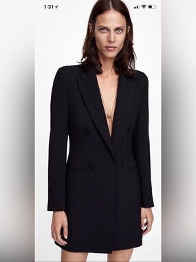Zara Black Double-Breasted Sport Coat Blazer